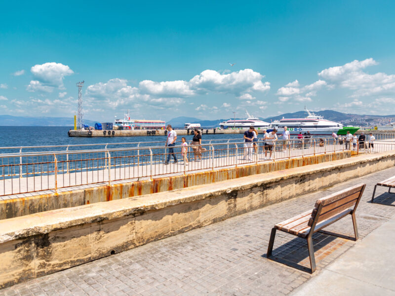 Mudanya,  Bursa, Turkiye - June 15, 2025: The promenade of Mudanya, a municipality of Bursa Province, located on the Gulf of Gemlik, southern coast of the Sea of Marmara.